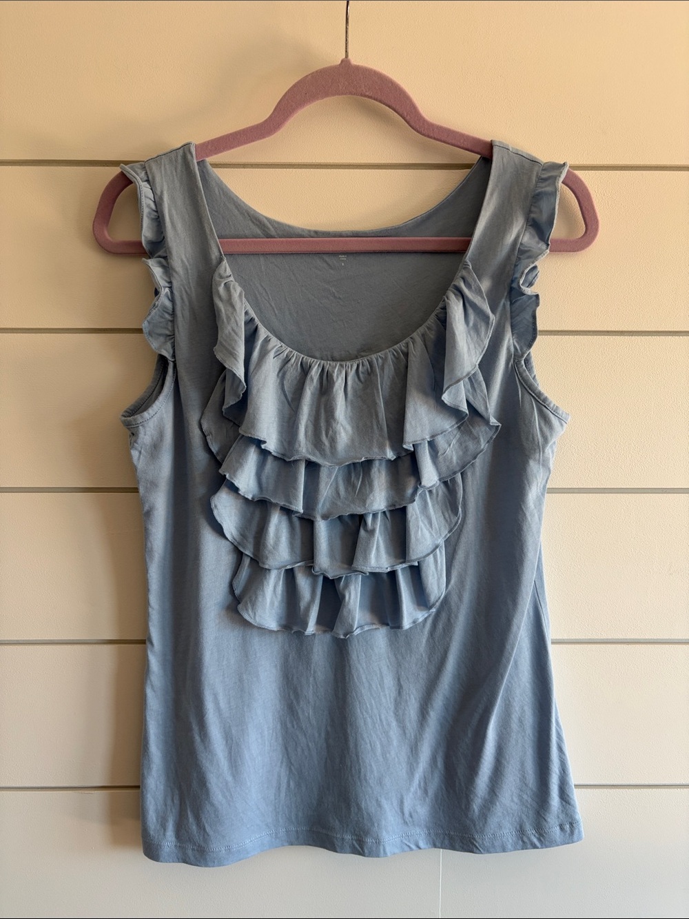 Garnet Hill Light Blue Ruffle Front Tank Size Small
